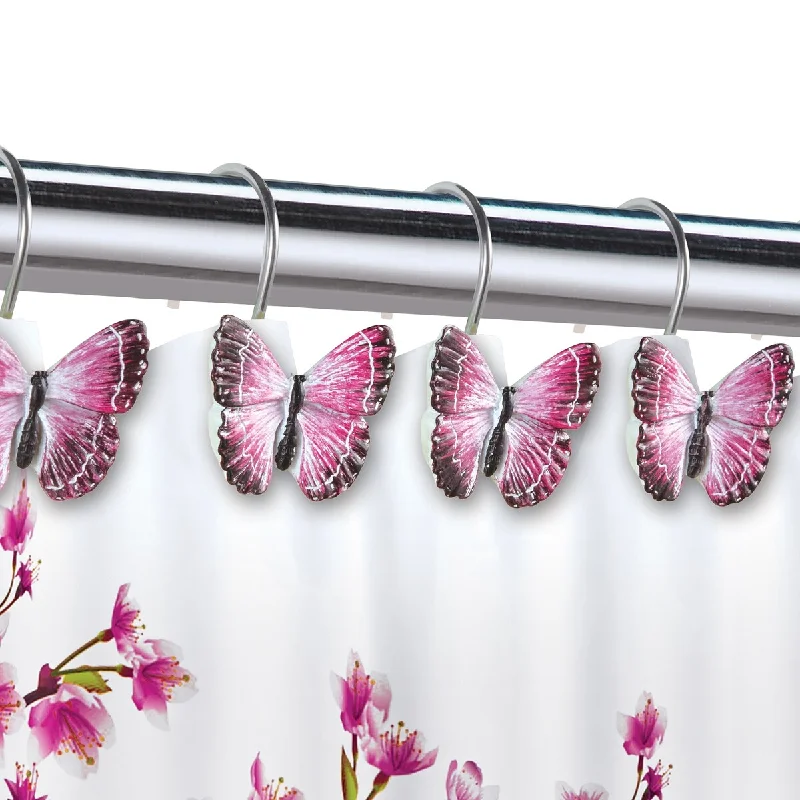 Pink Butterfly Shower Hooks - Set of 12