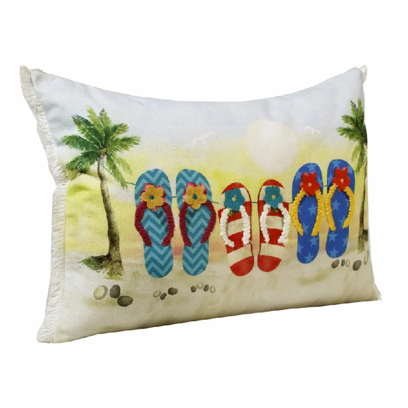 14" X 20" Blue Red Green And Off-White Polyester Tropical Zippered Pillow