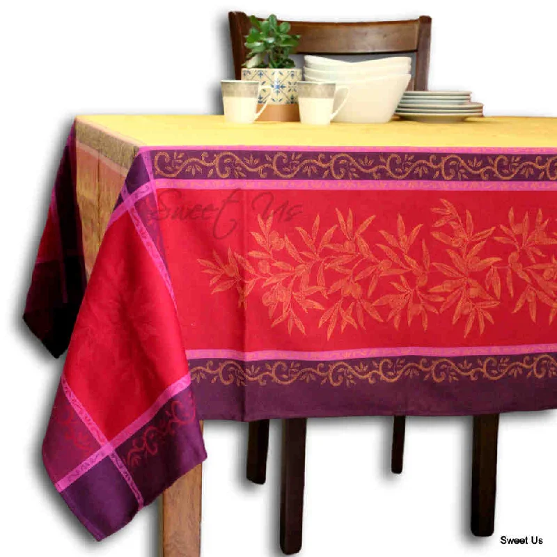 Wipeable Jacquard Tablecloth Rectangle Spill Resistant Cotton, Red Yellow