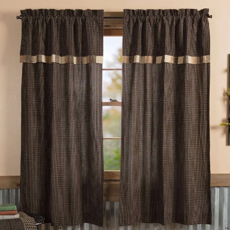 Kettle Grove Short Panel Curtain with Attached Valance Block Border Set of 2 36"x63"