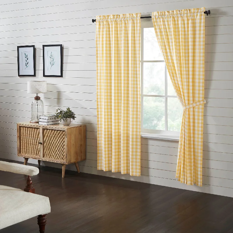 Annie Buffalo Yellow Check Short Panel Curtain Set of 2 84"x40" VHC Brands