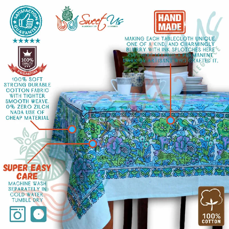 Tree of Life Tablecloth for Square Tables Cotton Floral Kitchen Dining Table Linen