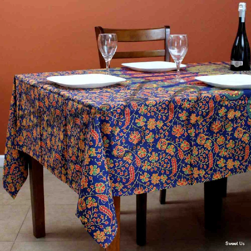 Cotton Peacock Mandala Floral Tablecloth Rectangle 68x102 Blue Gold Red