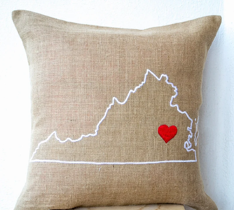 Gift Of Love Customized Burlap Pillow Cover State Map With Heart Pillow Personalized Pillow