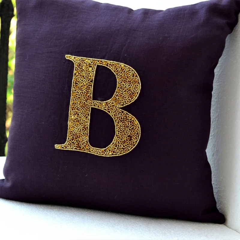 Monogram Pillows -  Personalized throw pillows - Gold sequin cushion - Premium Linen pillow -16X16 accent cushion -Mother's day gift pillow