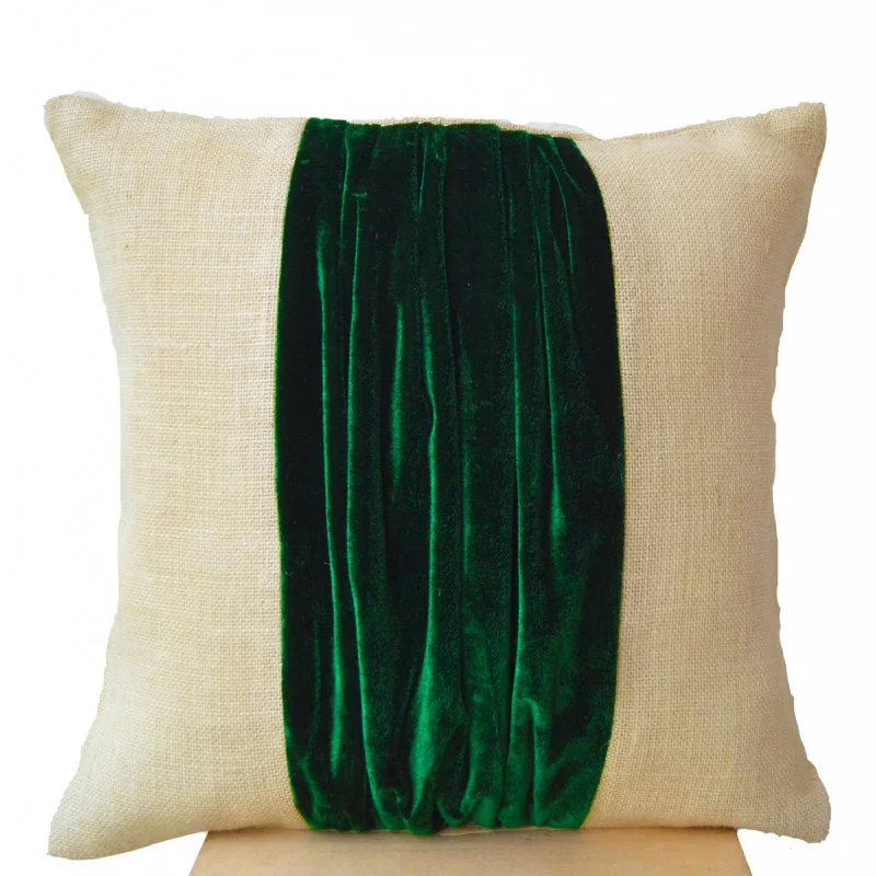 Pillow cover -Color Block Pillow -Burlap Color Block Pillow -Green Velvet Color Block Cushion -Throw Pillow -Decorative Pillow -16x16 -Gift