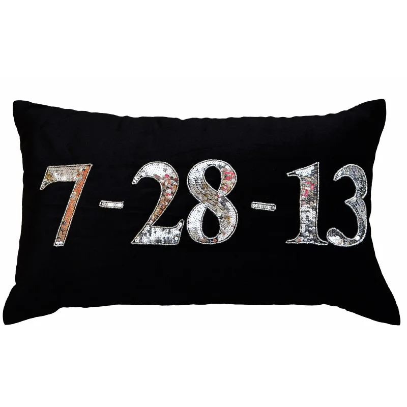 Personalized  date pillows- Black velvet cushion - Decorative throw pillows with monogrammed date - Silver sequin pillow - lumbar pillow