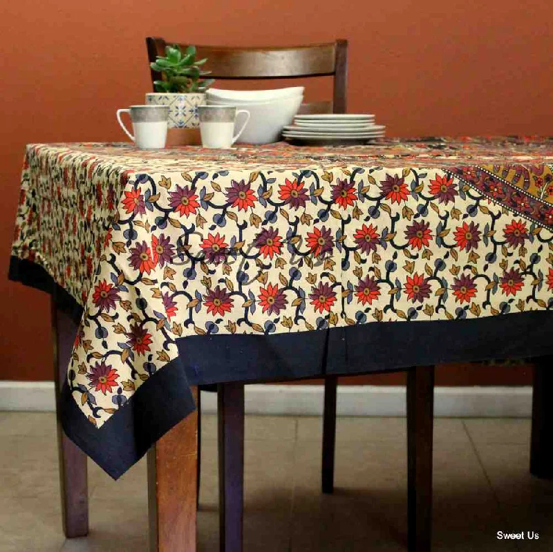 Cotton Elephant Floral Tablecloth Rectangle Blue Red Green Kitchen Dining Linen