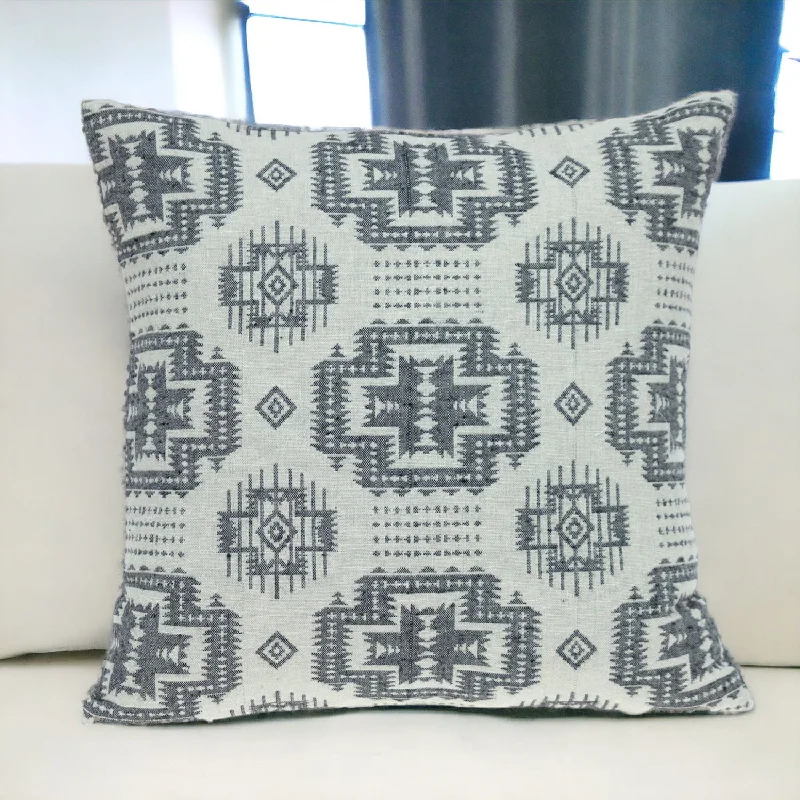 Gray Aztec Design Throw Pillow