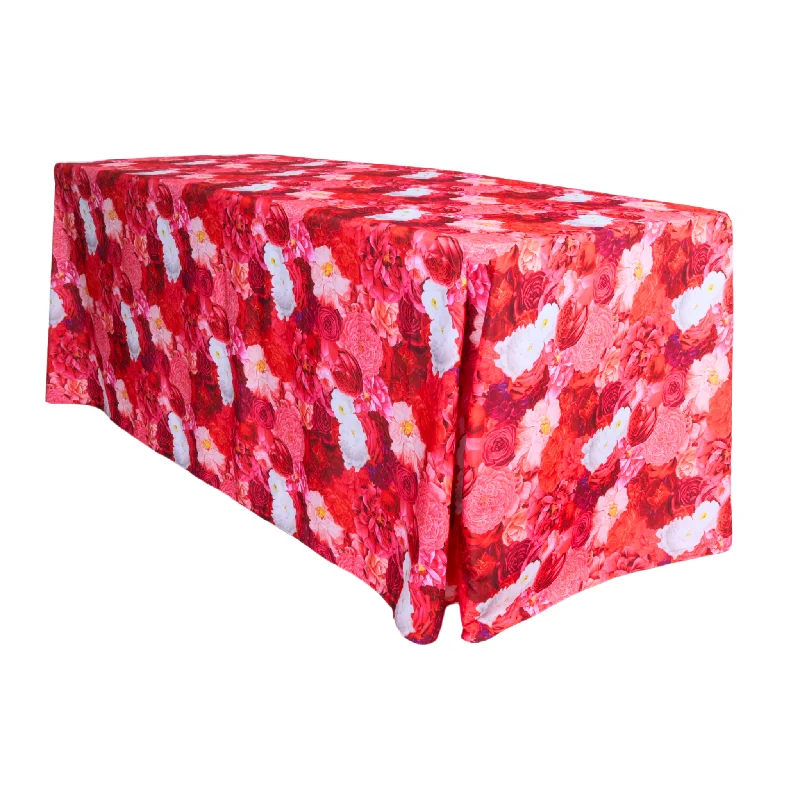 Floral Peony Roses 90"x132" Rectangular Tablecloth - Fuchsia