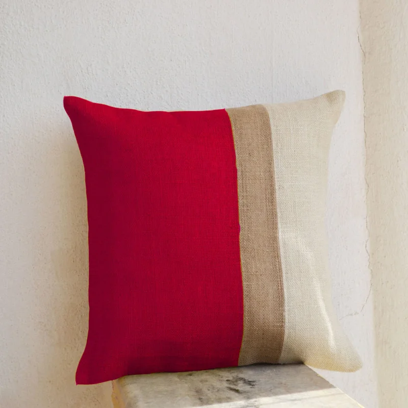 Color Block Red Burlap Pillow Red Decorative Cushion Cover