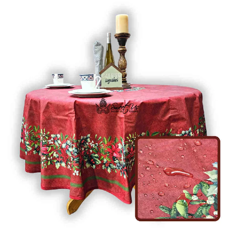 Christmas Cheer Acrylic Coated Wipeable Spill Resistant French Tablecloth Rouge