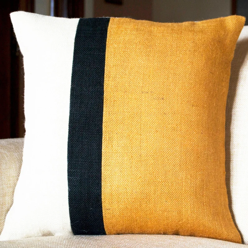 Mustard Pillow - Burlap Pillow color block - Mustard Decorative cushion cover- Throw pillow gift 16X16 - Mustard Euro Sham - Sofa pillow