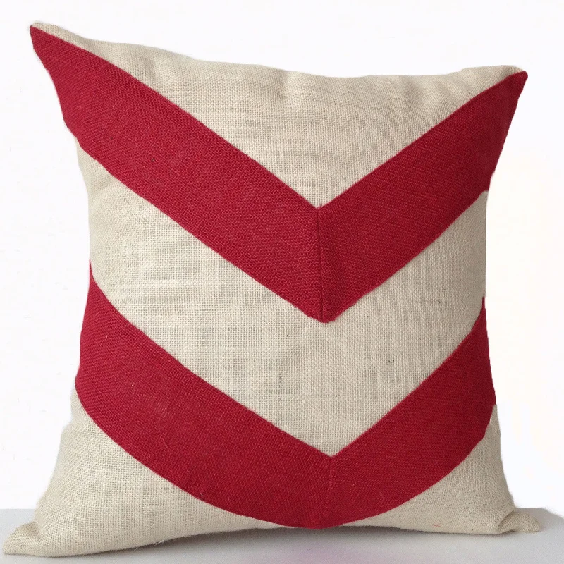 Ivory Red Stripe Burlap Pillow Cover Canopy Sofa Cushion For Minimalist Cozy Decor