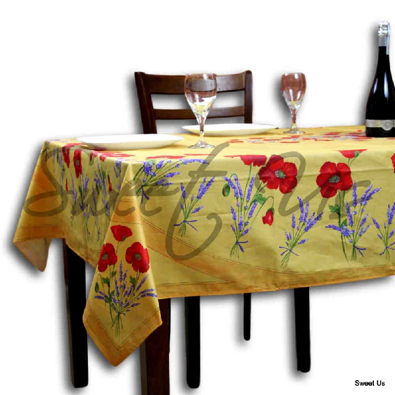 Wipeable Tablecloth Rectangle Spillproof French Acrylic Coated Poppy, Yellow