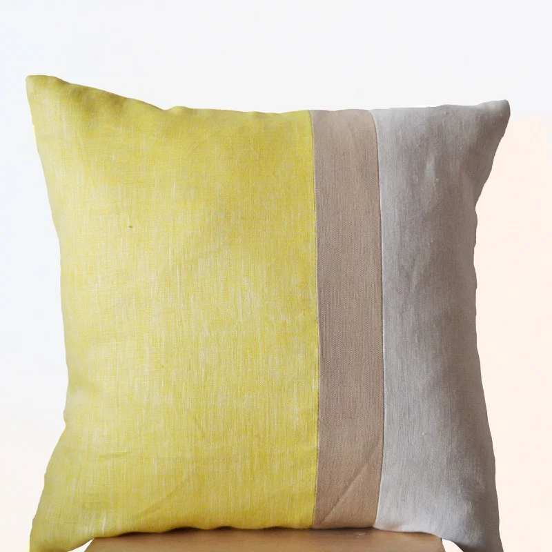 Yellow Pillow -Throw Pillows color block -Couch Pillows - Decorative cushion cover- Spring Throw pillow - gift- 16X16- Yellow Linen Pillows