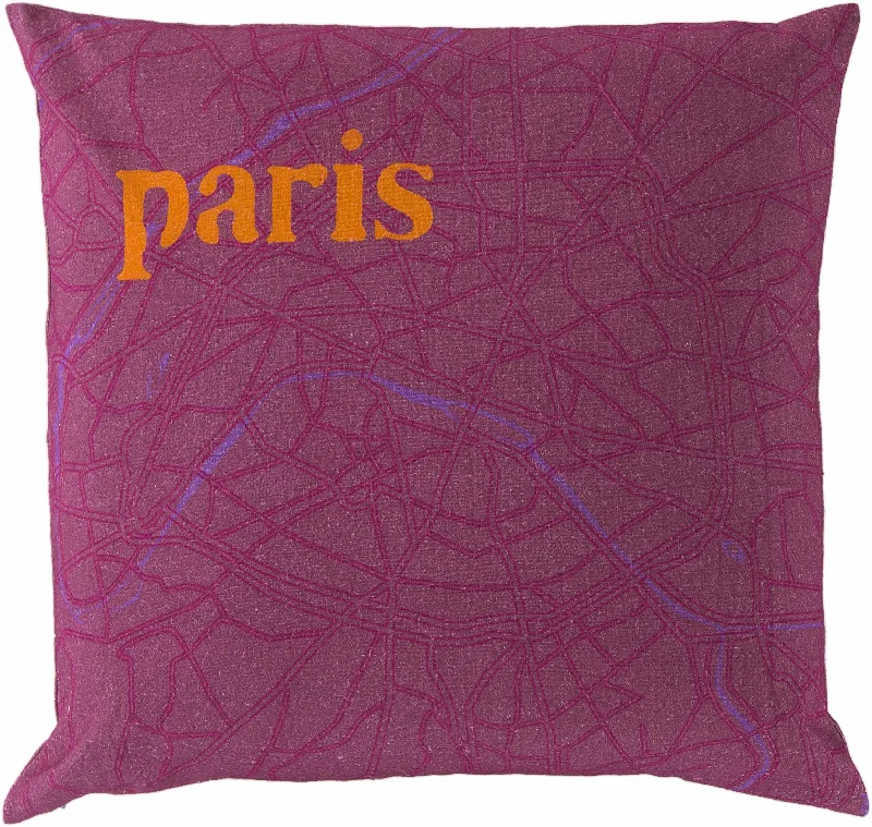 Glenroy Purple Paris Map Accent Pillow - Clearance