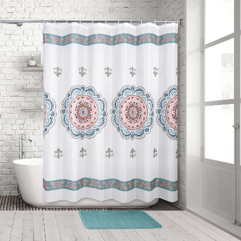 Boho 14-Piece Bath Set -Shower Curtain, Rug & Hooks - multi