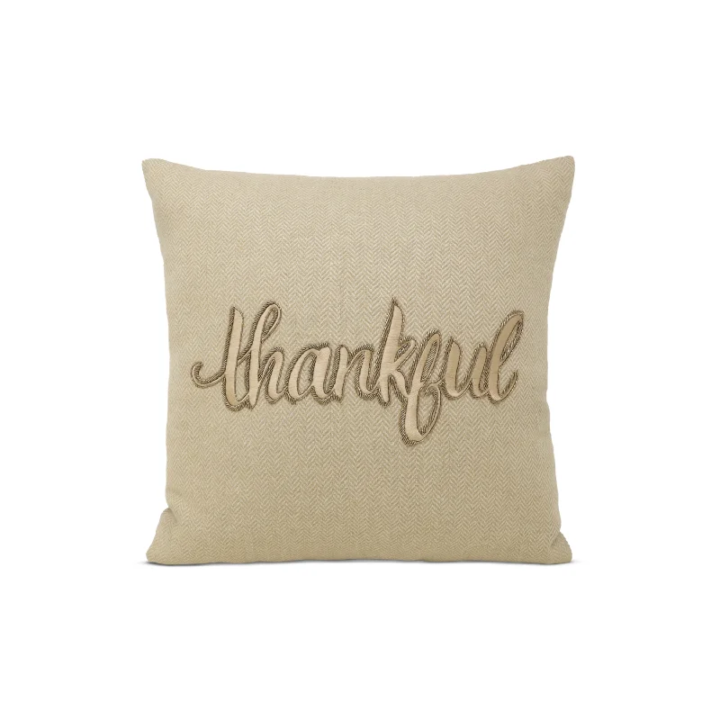 Thankful - Beige Chevron Pillow Cover