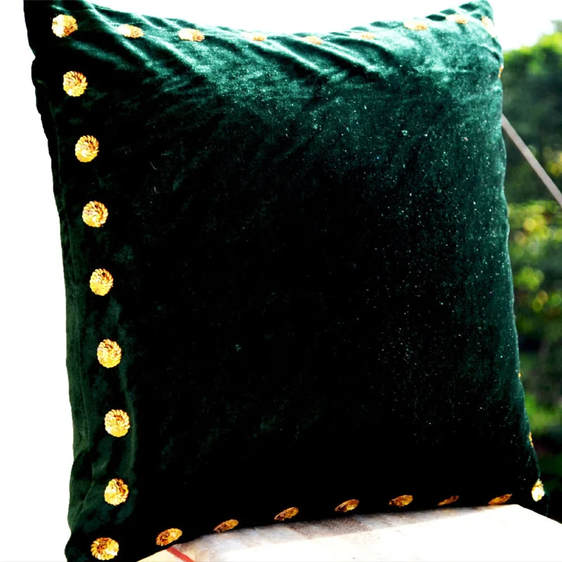 Green pillows -Green velvet pillows with gold sequin detail - 16X16 Green throw pillows in velvet - Gift throw pillow - green velvet cushion