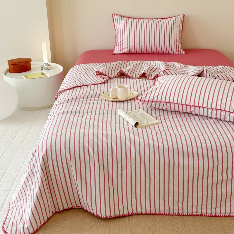 Striped Breathable Blanket Set / Hot Pink