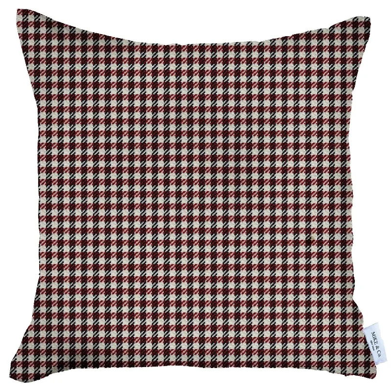 18" X 18" Red Houndstooth Zippered Handmade Polyester Throw Pillow Cover