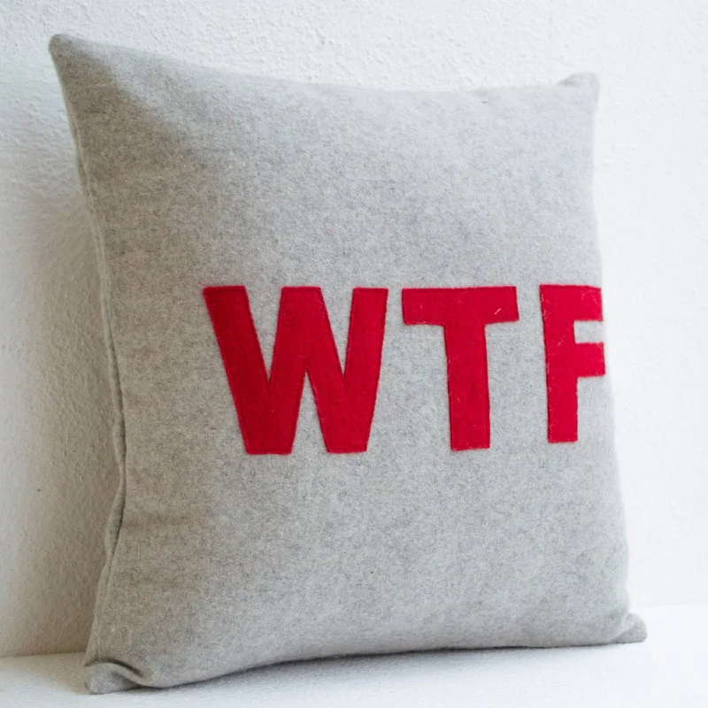 WTF Grey Red Felt Pillows In Felt Handcrafted Applique Pillow Message Cushion Cover