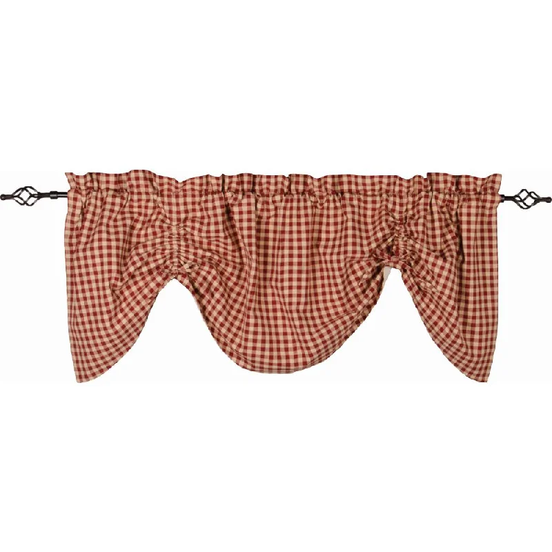 Heritage House Check Gathered Valance Barn Red Nutmeg Lined VG100017