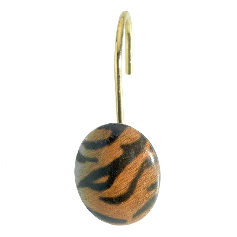 Resin Tiger Print Handcrafted Shower Curtain Hooks (Pack of 12)