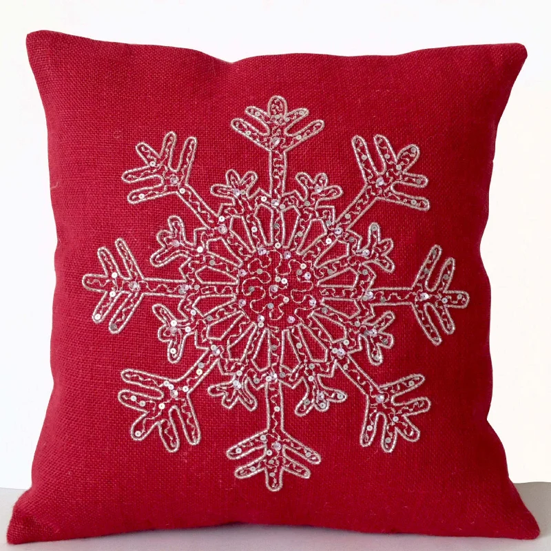 Red and Silver Snowflake Pillow Cover