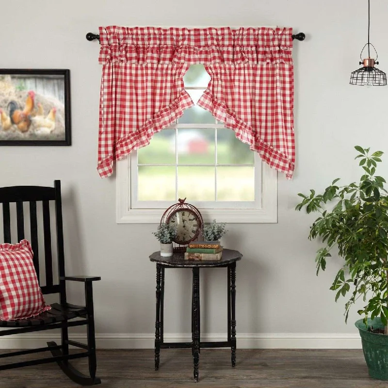 Annie Buffalo Red Check Ruffled Prairie Swag Curtain Set of 2