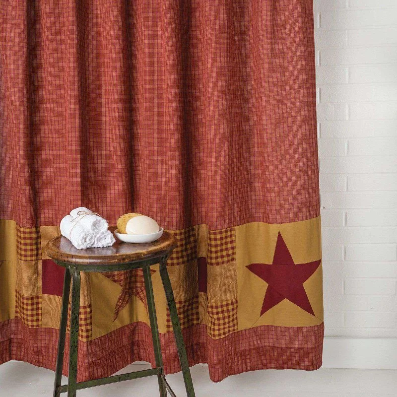 Classic Country Primitive Bath - Ninepatch Star Red Shower Curtain