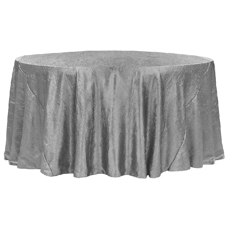 Crushed Taffeta 132" Round Tablecloth - Silver