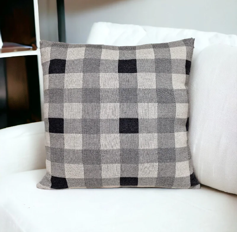 Lead Grey Checkered Pillow