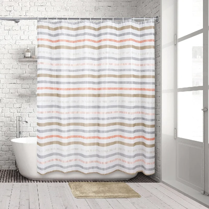 Printing Stripe 14-Piece Bath Set -Shower Curtain, Rug & Hooks - multi