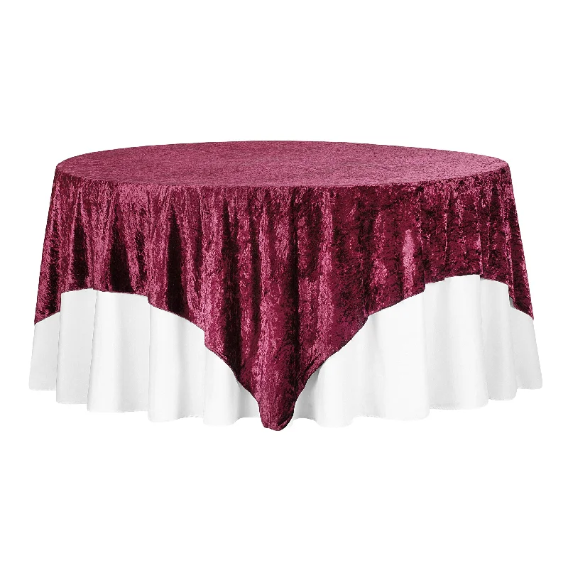 Velvet 85"x85" Square Tablecloth Table Overlay - Burgundy