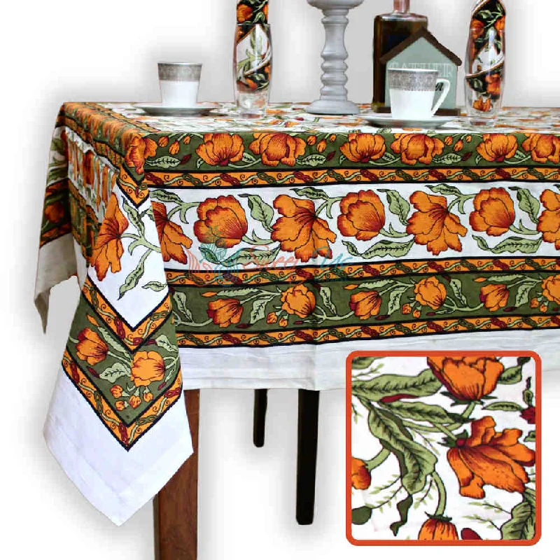 The Affluent Floral French Country Tablecloth Rectangle, Amber Olive