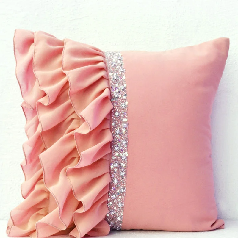 Beige Latte Ruffled Pillow Cover