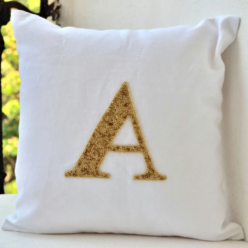 Customized Gold Sequin Alphabet Throw Pillow Cover