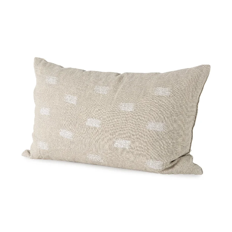 Canvas Beige And White Lumbar Accent Pillow Cover