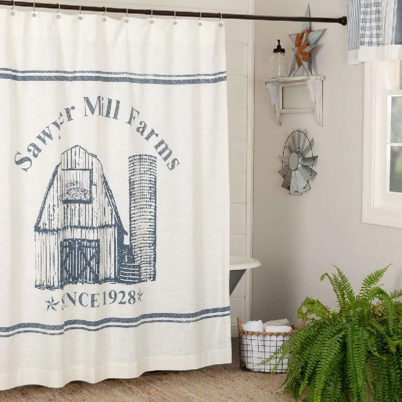 Sawyer Mill Blue Barn Shower Curtain 72"x72" - VHC Brands