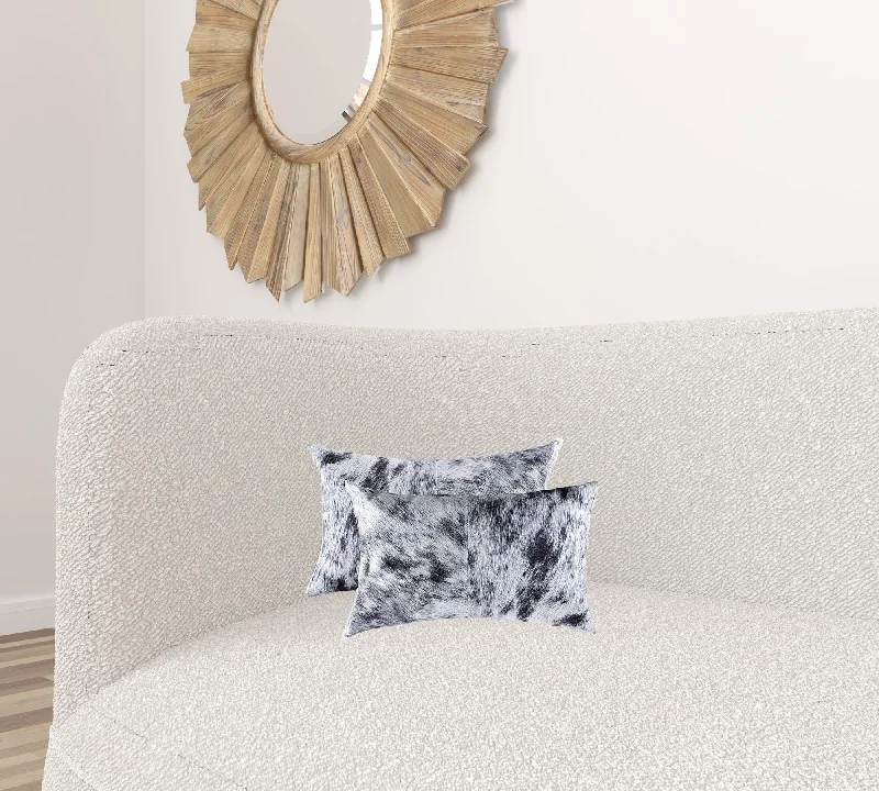 12" X 20" X 5" Salt And Pepper Black And White Cowhide  Pillow 2 Pack