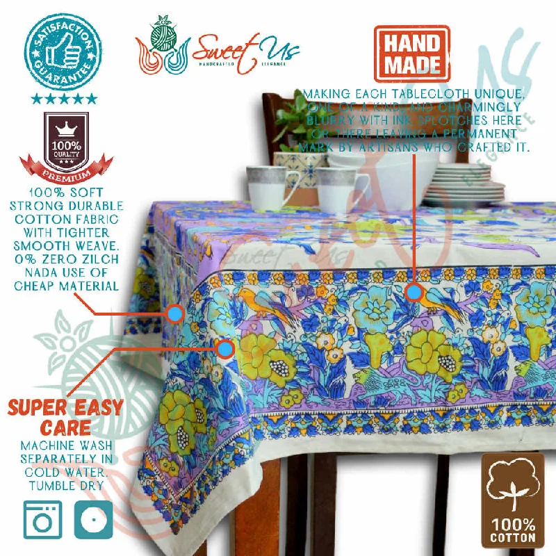 Tree of Life Tablecloth for Square Tables Cotton Floral Kitchen Dining Table Linen