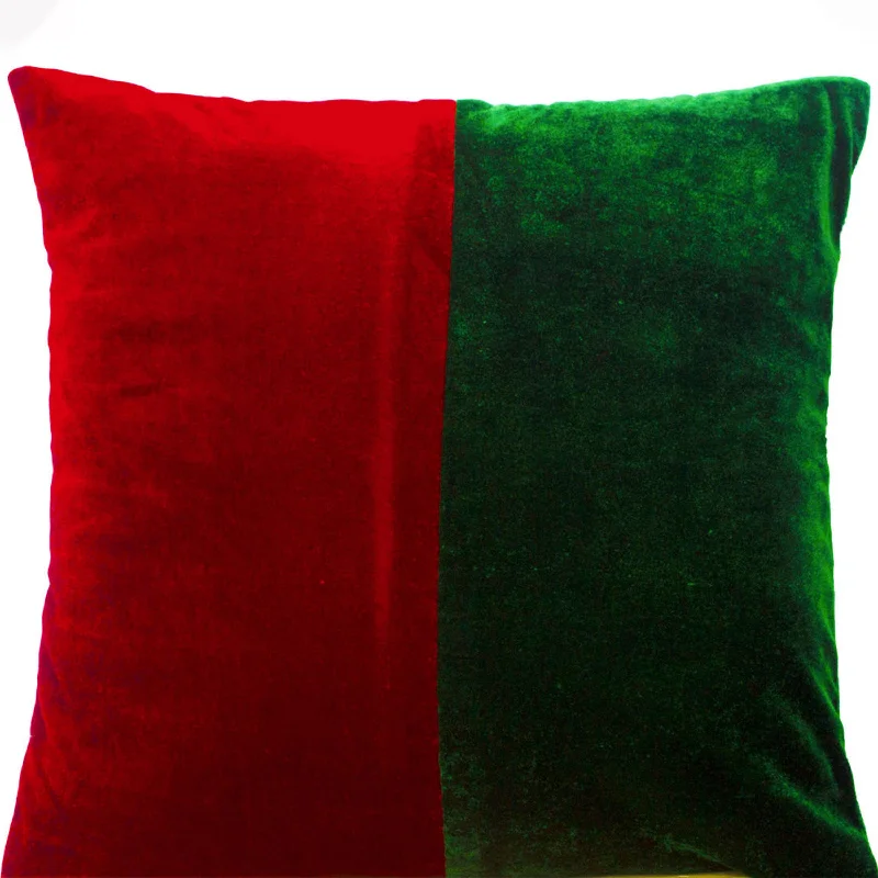 Decorative Throw Pillowcase in Red Green Velvet Christmas Decor Cushion Cover 16X16 Gifts Accent Pillow Sofa Pillows Couch Cushions