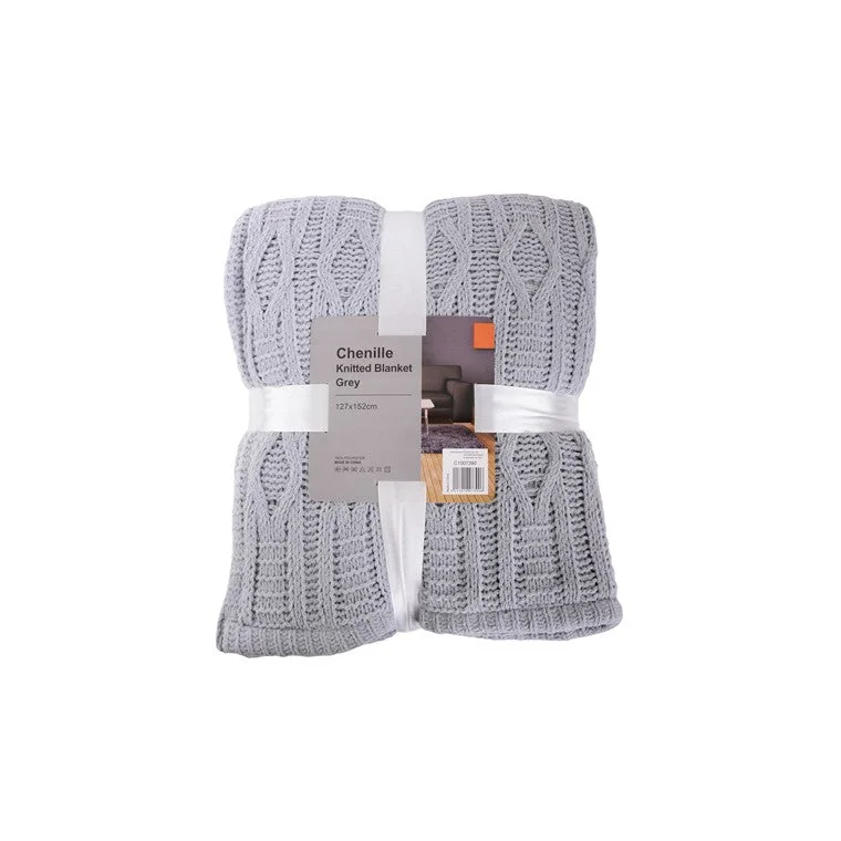 Chenille Knitted Blanket, Grey