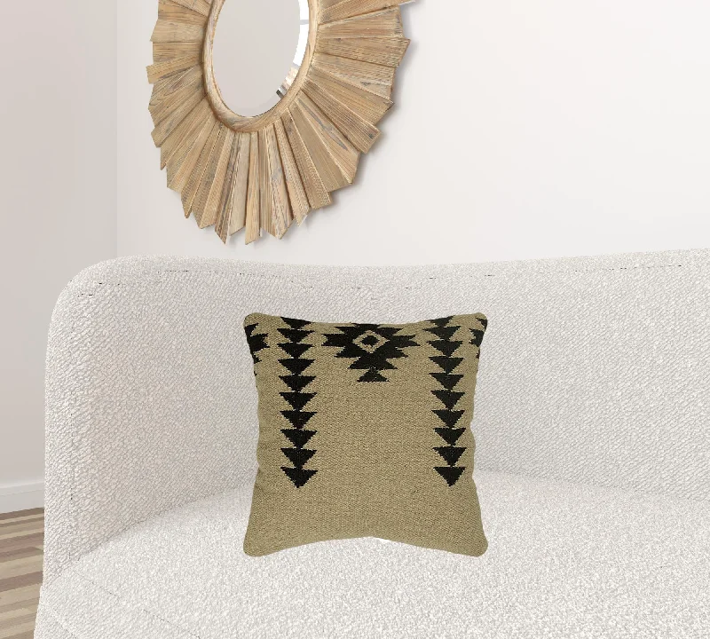 Black Beige Mod Tribal Down Filled Throw Pillow