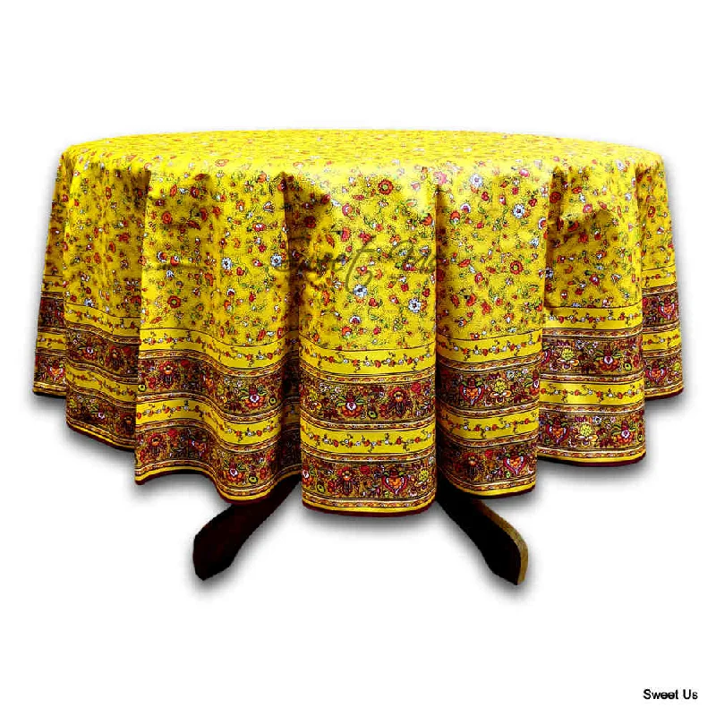 Wipeable Tablecloth Spillproof French Acrylic Coated Indienne Fleur Yellow