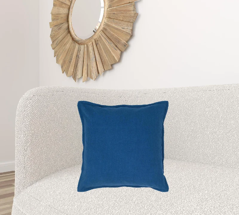 Blue Solid Flange Edged Modern Down Throw Pillow