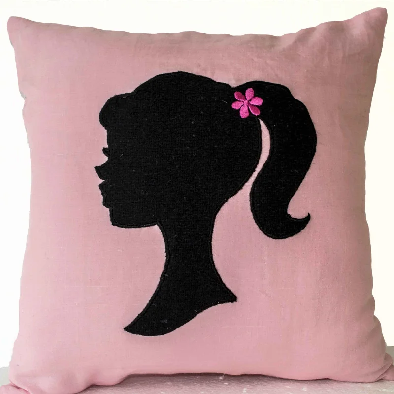 Pink Pillows- Girl Pillow- Light Pink Throw Pillows- Linen Pillow- Applique Pillow- Pink Black Pillow-16x16- Gift Pillow- Cute Throw Pillows