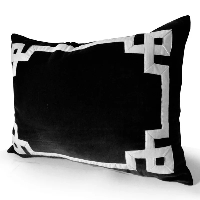 Black Velvet Greek Key Throw Pillow Cover